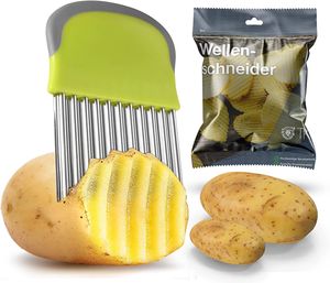 2x Premium Wellenschneider - Gemüseschneider für Kartoffeln, Pommes - aus Edelstahl - Wellenschnittmesser & Riffelmesser & Wellenmesser