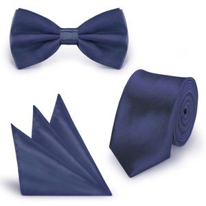 SET Krawatte Fliege Einstecktuch Tiefblau  einfarbig uni aus Polyester