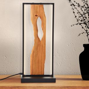 BRILLIANT minimalistische LED Tischleuchte CHAUMONT| Hohe schwarze Tischlampe mit Holzdetail | 10W 940 Lumen 3000 Kelvin| Aluminium/Holz