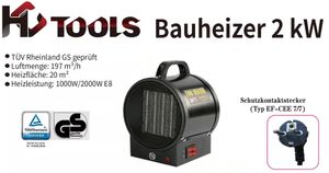 HC Tools Keramik Heizlüfter Heizgerät Elektroheizer Bauheizer Heizer Werkstatt 2kW TÜV GS