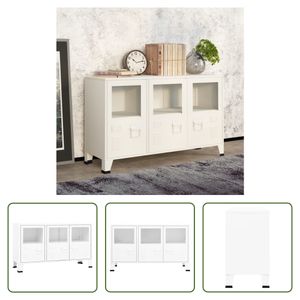 The Living Store Industrial Sideboard Weiß 105x35x62 cm Metall und Glas