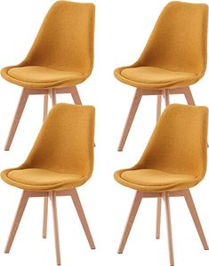 IPOTIUS 4er Set Esszimmerstühle Leinen mit Massivholz Buche Bein, Skandinavisch Design Gepolsterter Küchenstühle Stuhl Holz, Gelb