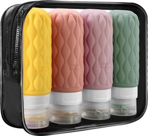 4 Pack Reiseflaschen für Toilettenartikel, 100ML tragbare Silikon-Reiseflaschen-Set mit klarem Reißverschluss Toilettenbeutel Set A