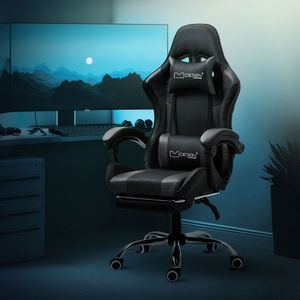 Herná stolička ML-Design s podrúčkami, čierna/sivá, zPolyuretánkože, ergonomická
