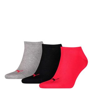 PUMA Unisex Sneakersocken Invisible 3er-Pack Rot Grau Schwarz, Größe:39 - 42