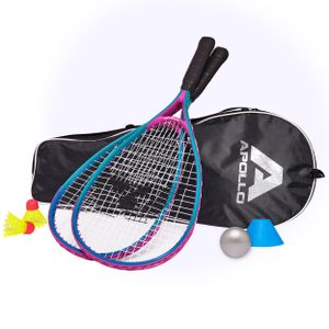 Apollo Speed Badminton Set | Badminton Schläger in versch. Farben | Federball Set | Squash Schläger Set | Badminton Tasche und Badmintonschläger | Federball Schläger | Federball Set Kinder - blau/pink
