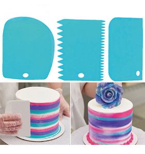 3er Set Teigschaber  Teigkarte Teigspachtel Teigschneider Cremeschaber zum Backen Brot Kuchen Torten Blau