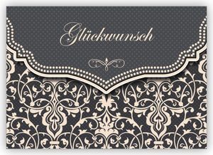 Feine Glückwunschkarte mit Vintage Damast Muster in edlem Grau zur Hochzeit, Taufe, Geburt, Examen etc: Glückwunsch