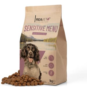 REAVET Hundefutter Trocken - Sensitive Menü Ente & Reis 1kg, Hypoallergenes Trockenfutter, Hoher Fleischanteil, Getreidefrei, Hundetrockenfutter Sensitiv