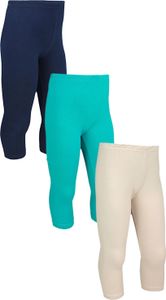 TupTam Mädchen Leggings 3/4 Capri Hose Kinder Blickdicht 3er Pack, Farbe: Dunkelblau / Petrolgrün / Beige, Größe: 152