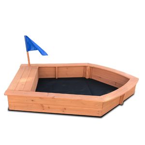 Rijoka Sandkasten aus Holz Boot – Inkl. Bodenplane – Sitzbank mit Ablagefach – 1600x1150x220mm