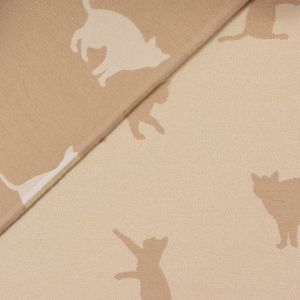 Dekostoff Jacquard Plaidstoff Wendestoff Cats Cosy Katzen sand beige 1,40m Breite