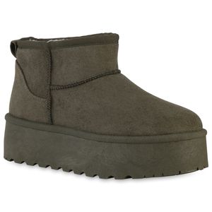 VAN HILL Damen Warm Gefütterte Plateau Boots Profil-Sohle Winter Schuhe 840609, Farbe: Olivgrün, Größe: 39