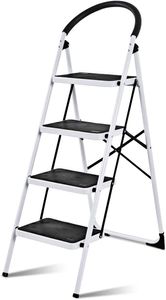 COSTWAY Schodiskový rebrík skladací biely, skladací rebrík, rebrík pre domácnosť schodiskový rebrík priestorovo úsporný, kovový, schodiskový rebrík s nosnosťou 150 kg 4-stupňový rebrík