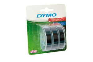 DYMO Original Prägeband  | 9 mm x 3 m | 3D weiß auf schwarz | selbstklebendes Kunststoff Etikettenband | für Junior & Omega Beschriftungsgerät | 3 Rollen Prägebänder