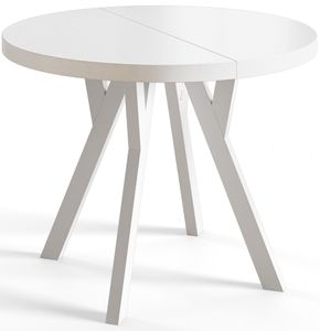 Kulatý jídelní stůl OVO, rozkládací průměr stolu: 90 cm až 190 cm, barva stolu v obývacím pokoji: bílá, s bílými dřevěnými nohami