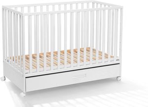 ATB MEBLE Babybett mit Schublade und Matratze , LUX KOLLEKTION , Beistellbett Baby , Kinderbett mit Rädern, drei Ebenen der Matratzenhöhe 120 x 60 cm , Weiß