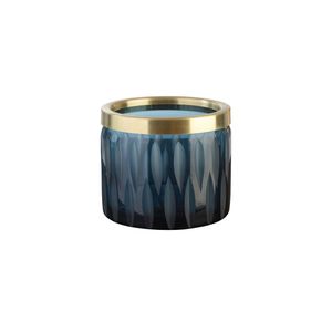Windlicht Olivenschliff und Goldrand Blau 7,5cm