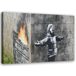 Feeby Leinwandbild Banksy Wandbild Junge 90x60 Wandbild auf Vlies Bilder Bild
