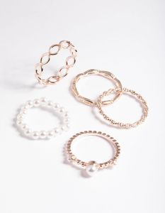 Lovisa schöne Ringe elegant plattiert Metall super zeitlos Rose Gold Pearl and Twist Ring 5-Pack SM