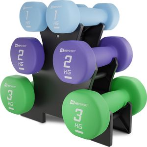 Hop-sport Sada okrúhlych fitness činiek 12kg so stojanom