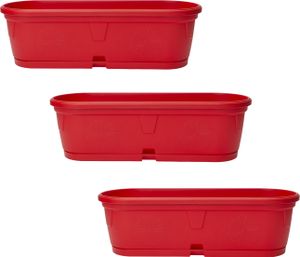 3x Pflanzkübel Blumenkasten Blumentopf Blumenkübel länglich wetterfest 50 cm rot