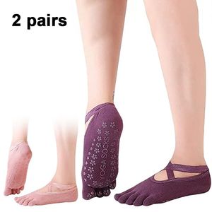 Yoga Socken 2 Paar Pilates-Socken für Damen rutschfeste Baumwolle Sportsocken Antirutsch für Yoga Pilates Ballett Stange Fitness (Rosa + weinrot)