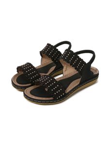 Damen Klassische Sandalen Sommer Flache Freizeitschuhe Gummiband Slip In,Farbe:Black,Größe:43
