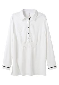 sheego Damen Große Größen Tunika mit Smokeinsatz auf Taillenhöhe Tunika Citywear klassisch V-Ausschnitt Knopfleiste unifarben