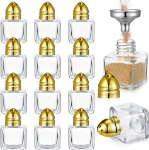 12 Stück Mini Klarglas Gewürzflasche Haushalt Salz und Pfeffer Gewürz Gewürzglas, Farbe: Gold, Größe: 15ml