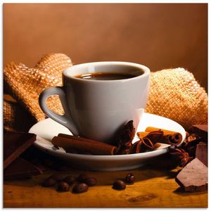 ARTland Glasbild Kaffeetasse Zimtstange Nüsse Schokolade Größe: 30x30 cm