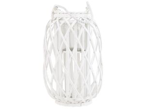 BELIANI Laterne Weiß 26 x 40 cm Glas mit Holz Kerzenhalter Dekorativ Rund Modern