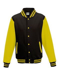 Just Hoods Herren Varsity Jacket Sweatjacke JH043 jet black/sun yellow XXL