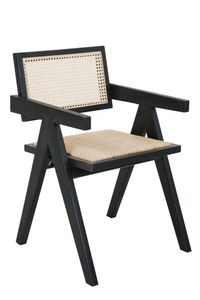 SIT Möbel Armlehnstuhl mit Rattan-Sitzfläche | gepolsterter Sitz | Hevea Holz schwarz | B 52 x T 58 x H 78 cm | 02411-11 | Serie STUHL
