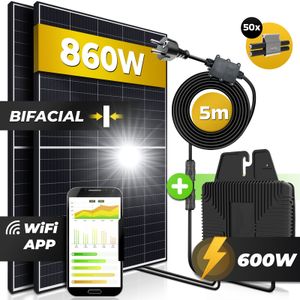 Solaranlage Balkonkraftwerk Bifazial 860W / 600W, Monokristallin, (Beny Micro Inverter 600W, 5m Anschlusskabel