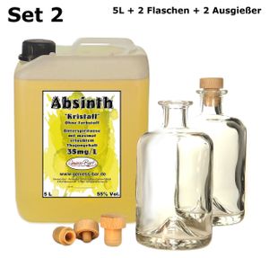 Absinth Gold Kristall 5L ohne Farbstoff inkl 2 Flaschen 2 Ausgießer 55%Vol mit maximal erlaubtem Thujongehalt 35mg/L