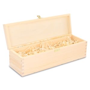 Weinbox Geschenk-Box Holz Holzbox mit Deckel - Holzschatulle Holzschachtel Schatulle Weinkiste Holzkiste für 1 Wein-Flasche mit Holzwolle