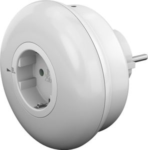 Goobay 64566 Lampka nocna LED do gniazdka, biała-przezroczysta - z 3 trybami pracy (włączona, wyłączona, automatyczna), czujnikiem zmierzchu i gniazdkiem ze stykiem uziemiającym