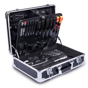 Scheppach WZB200-BE Aluminium Werkzeugkoffer gefüllt 141-tlg Werkzeug Set |Werkzeugkiste bestückt |Schraubenschlüssel, Hammer, Zange, Schraubenzieher