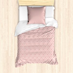 ABAKUHAUS Damast Bettbezug Set für Einzelbetten, Monochrome Floral Royal Art, Milbensicher Allergiker geeignet mit Kissenbezug, 135 cm x 200 cm - 80 x 80 cm, Blush und Rose