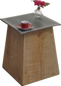Beistelltisch HWC-L76b, Blumentisch Tisch, Industrial Massiv-Holz MVG- 45x36x36cm, natur mit Metall-Optik