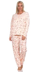 Damen Winter Pyjama Thermo zweiteiliger Schlafanzug, Aprikose/XXL