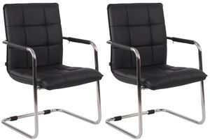 CLP 2er Set Stühle Gandia Kunstleder mit Armlehnen, Farbe:schwarz, Gestell Farbe:chrom