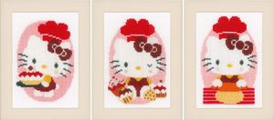 Vervaco Kreuzstich Set "Hello Kitty in der Bäckerei" 3er Set, Zählmuster, 8x12cm