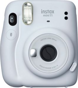 instax mini 11 Sofortbildkamera, Ice-White inkl. Batterien + Trageschlaufe + 2 Shutter Button