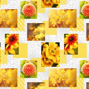 PVC Tischdecke Maya Wachstuch - Breite & Länge wählbar - abwaschbare Tischdecke - Blumen Karos gelb, Größe:140 x 220 cm