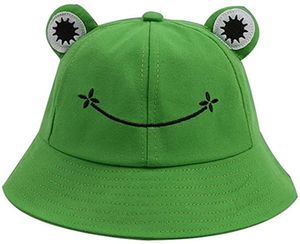 Buckethut für Erwachsene, Frosch, Anglerhut, Sonnenhut, Sommermütze aus Baumwolle, niedlicher Frosch-Hut für Damen(56-58 Cm)