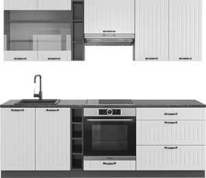 Vicco Küchenzeile Fame-Line, 235 cm, AP Anthrazit, Weiß Landhaus/Anthrazit
