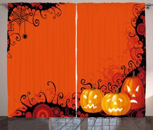 ABAKUHAUS Spinnennetz Rustikaler Vorhang, Halloween Kürbisse, Wohnzimmer Universalband Gardinen mit Schlaufen und Haken, 280 x 175 cm, Orange Marigold Schwarz