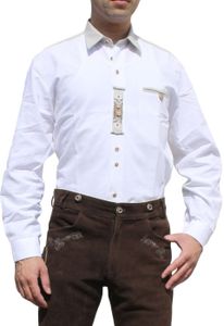 German Wear, Trachtenhemd für Lederhosen Trachtenmode mit Verzierung weiß, Größe:M